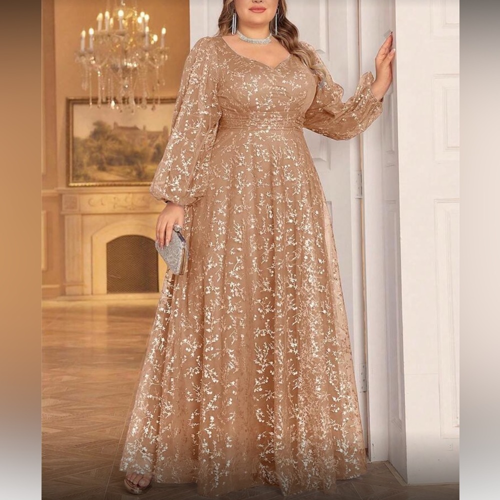 Elegant Floral Beige Maxi Dress